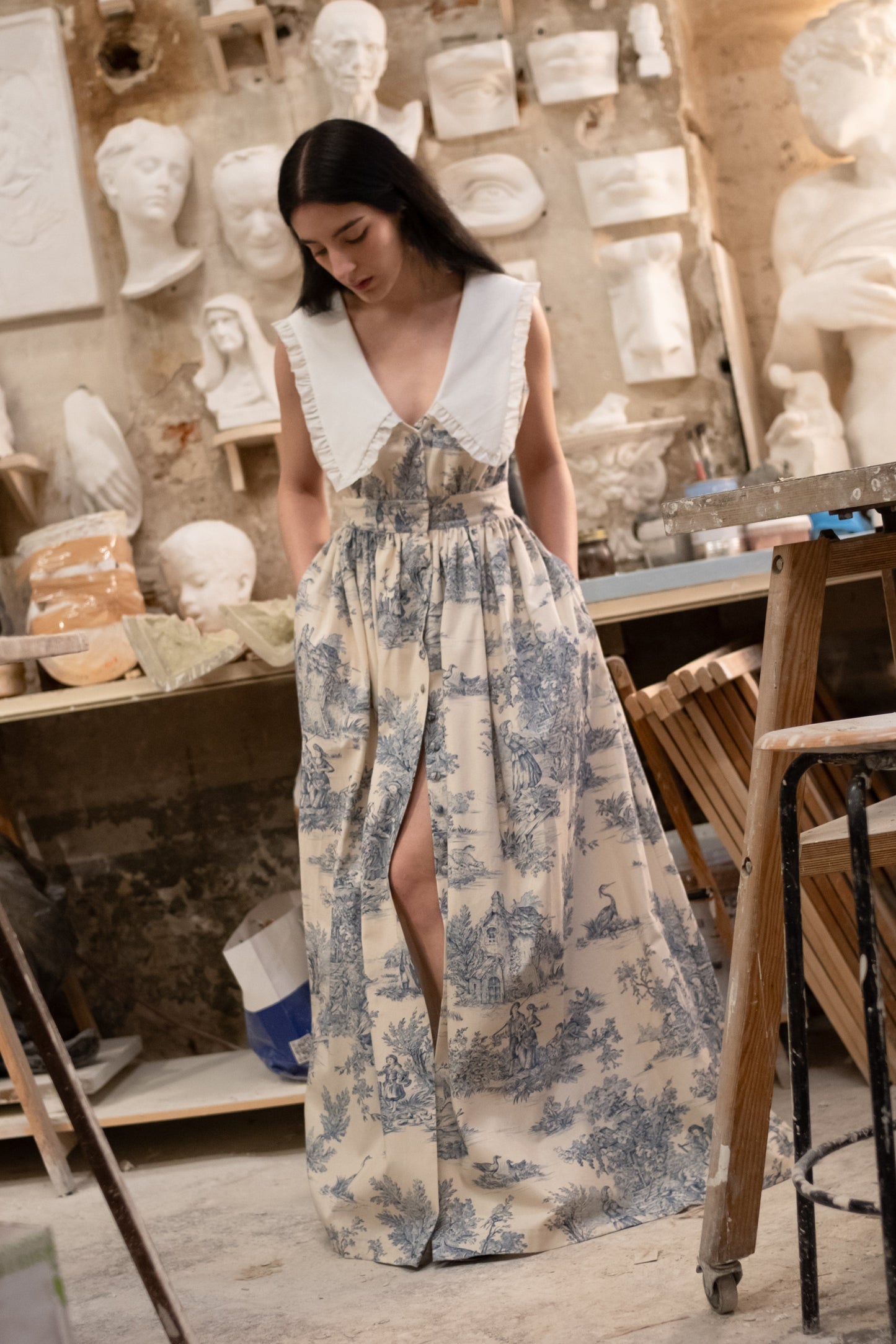 Ava maxi toile de jouy dress