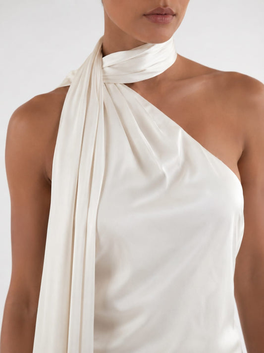 One-Shoulder Silk Scarf Top