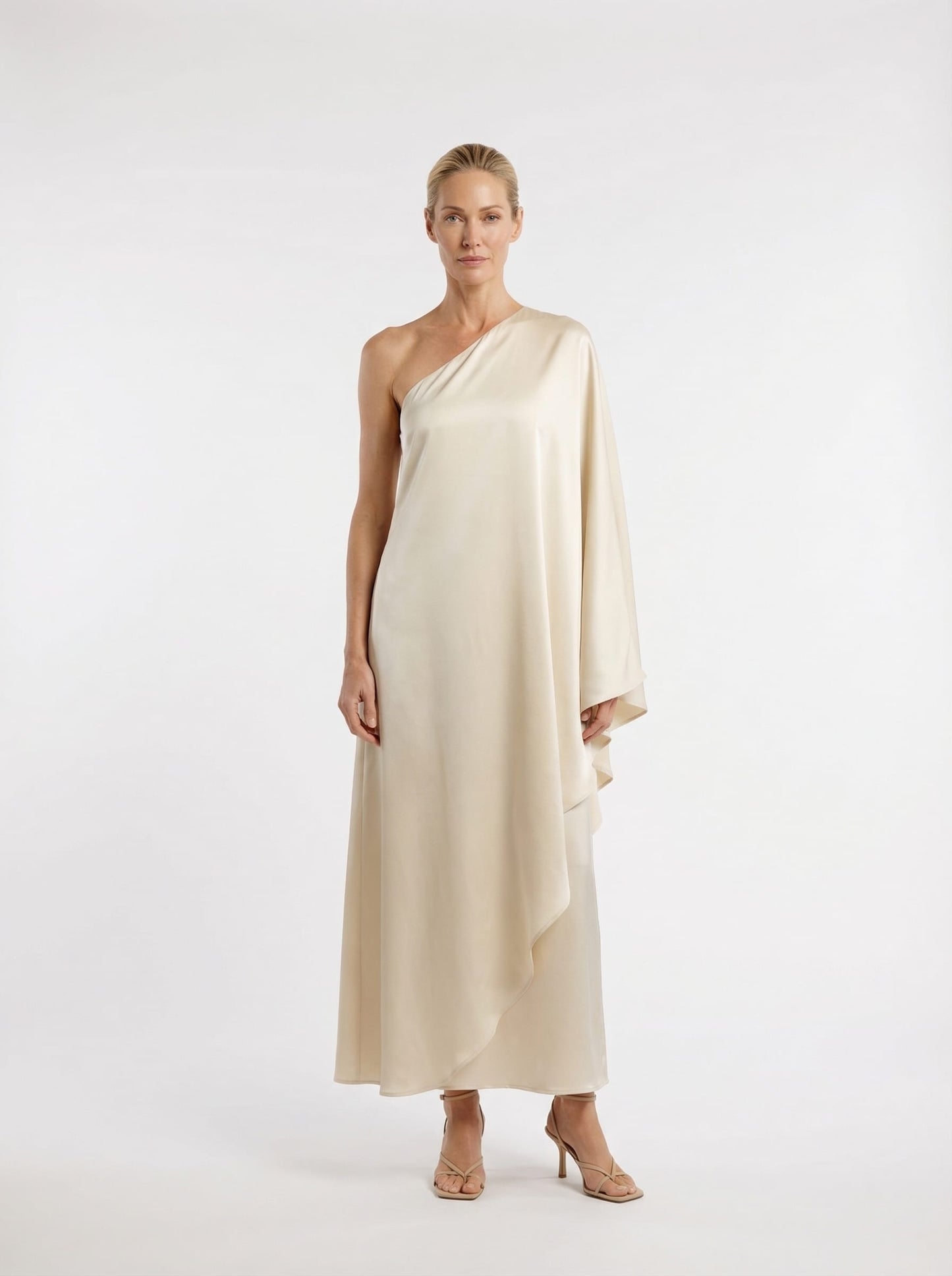 Silk One Shoulder Asymmetrical Midi Dress
