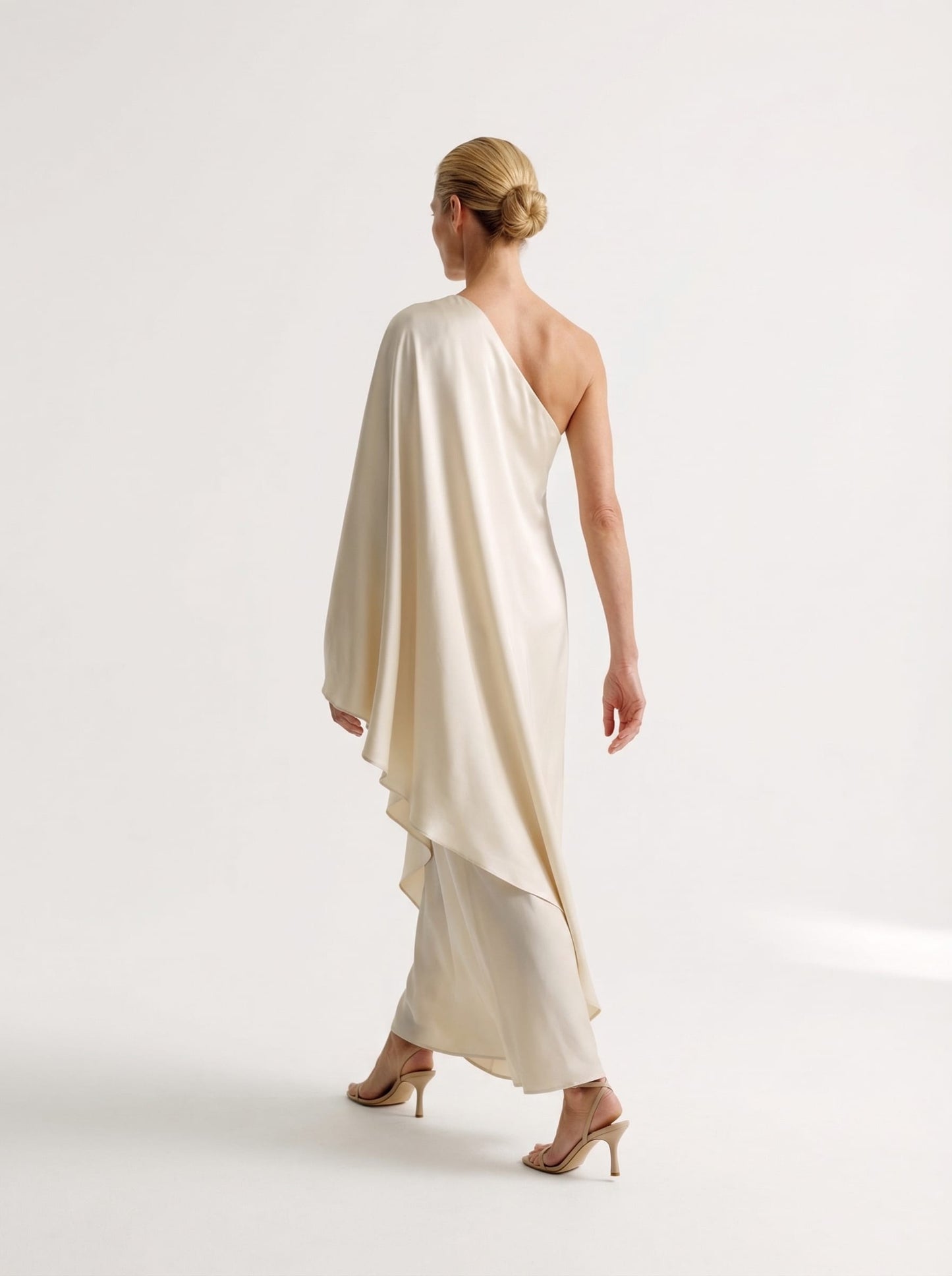 Silk One Shoulder Asymmetrical Midi Dress