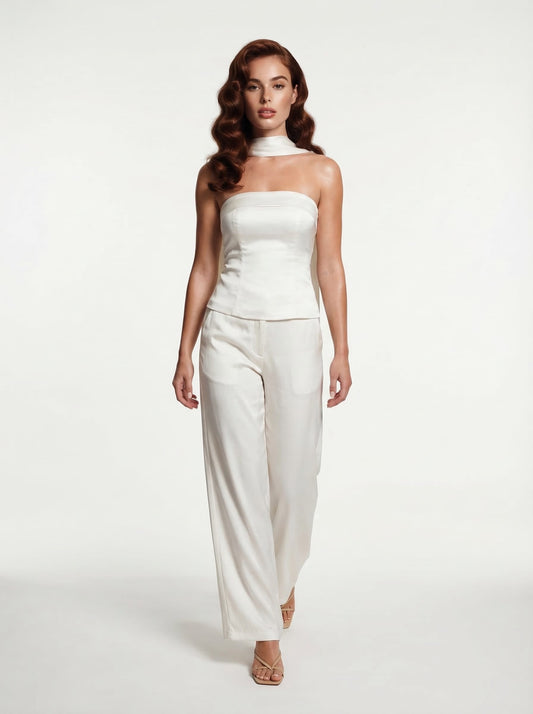 Silk Strapless Set with Neck Scarf