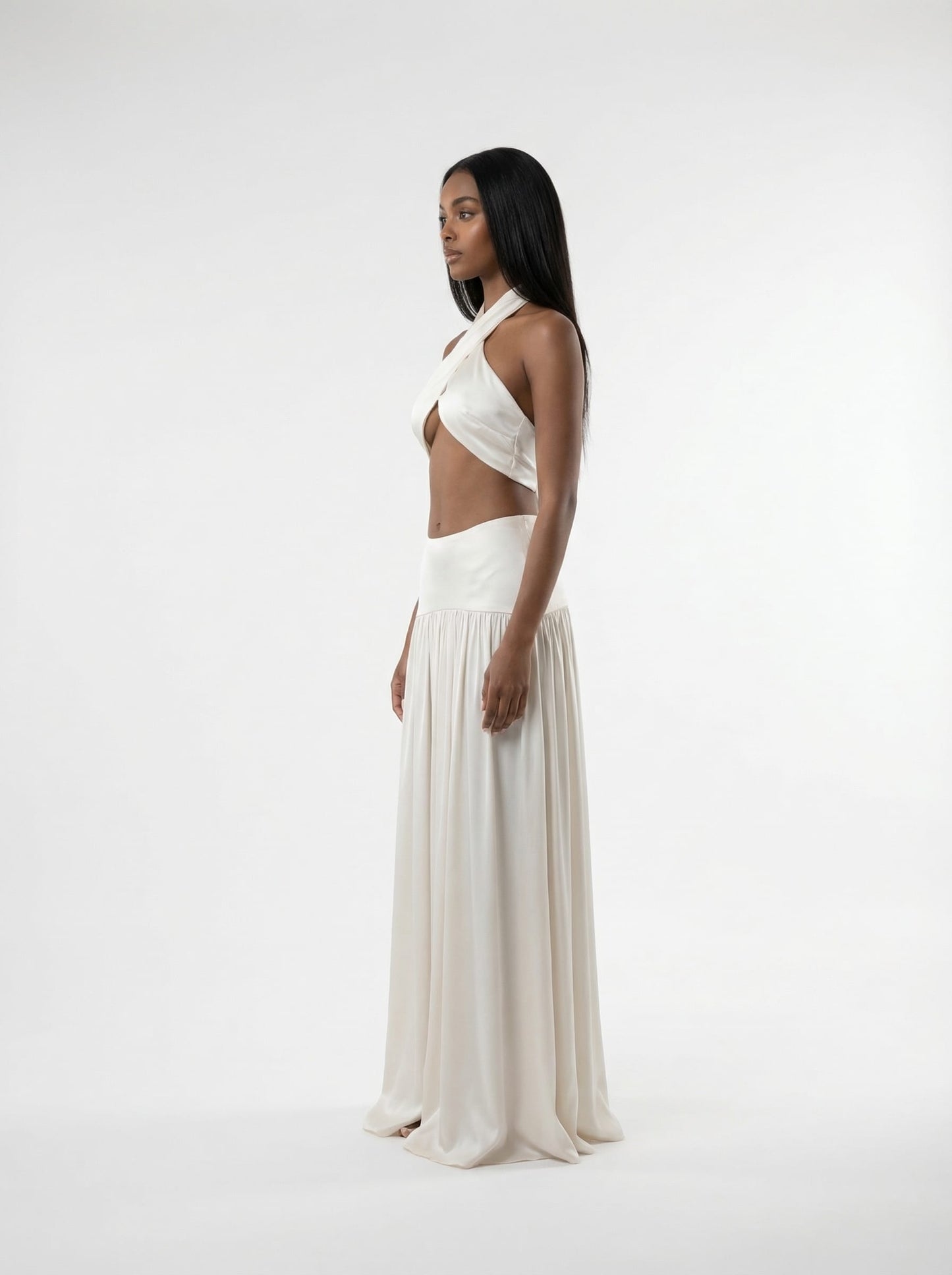 The Silk Halter Crop Top & Maxi Skirt Set – Espresso