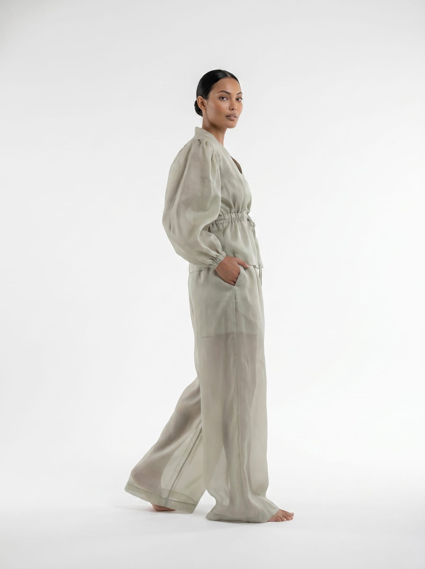 Transparent Wide Leg Silk Organza Trouser