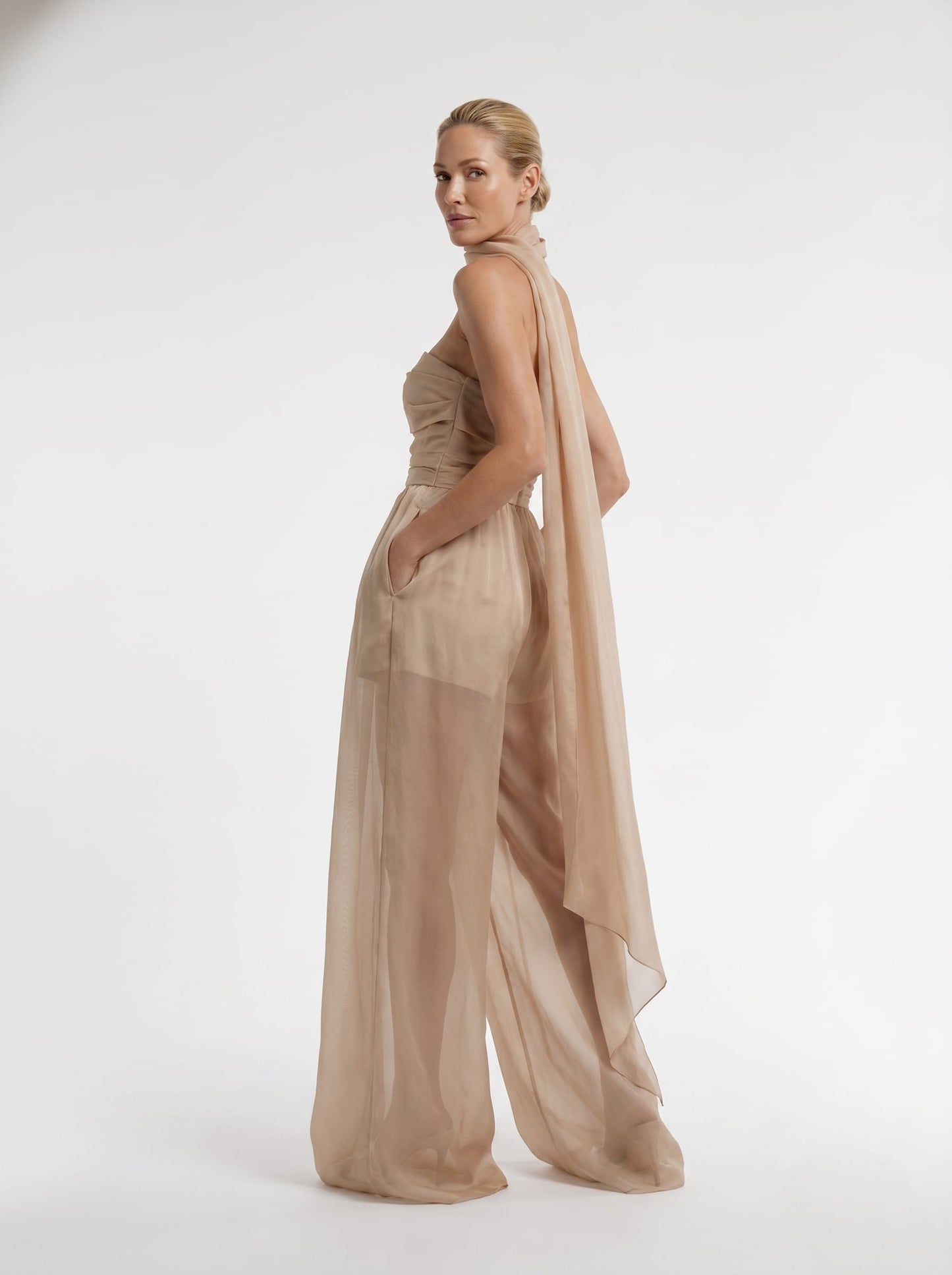 Silk Organza Jumpsuit with Scarf