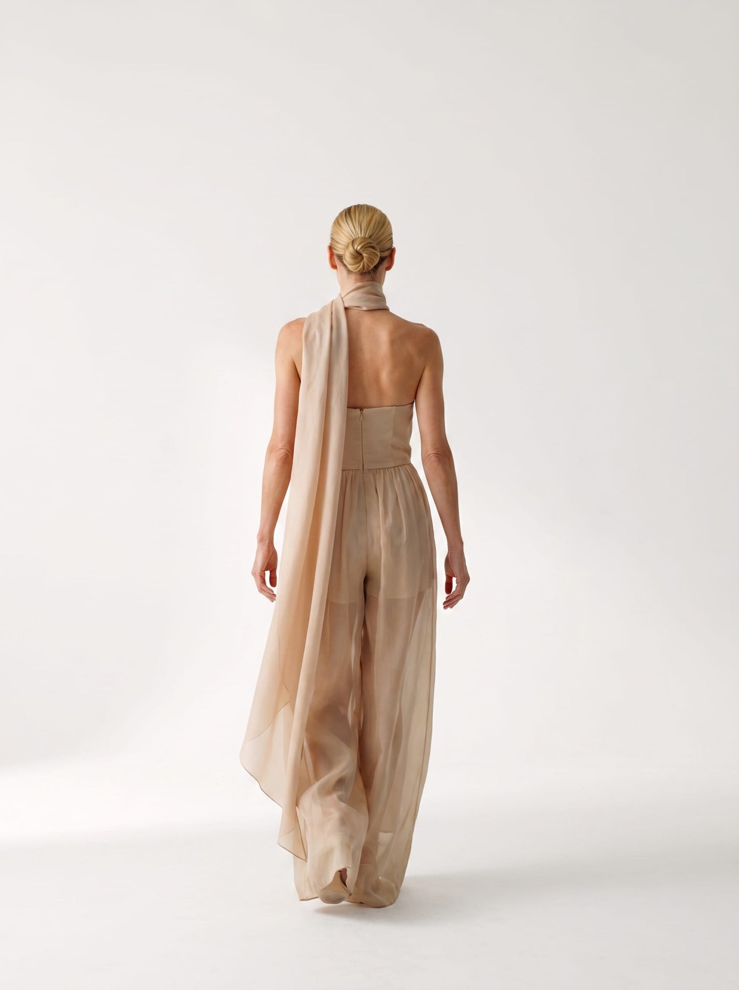 Silk Organza Jumpsuit with Scarf