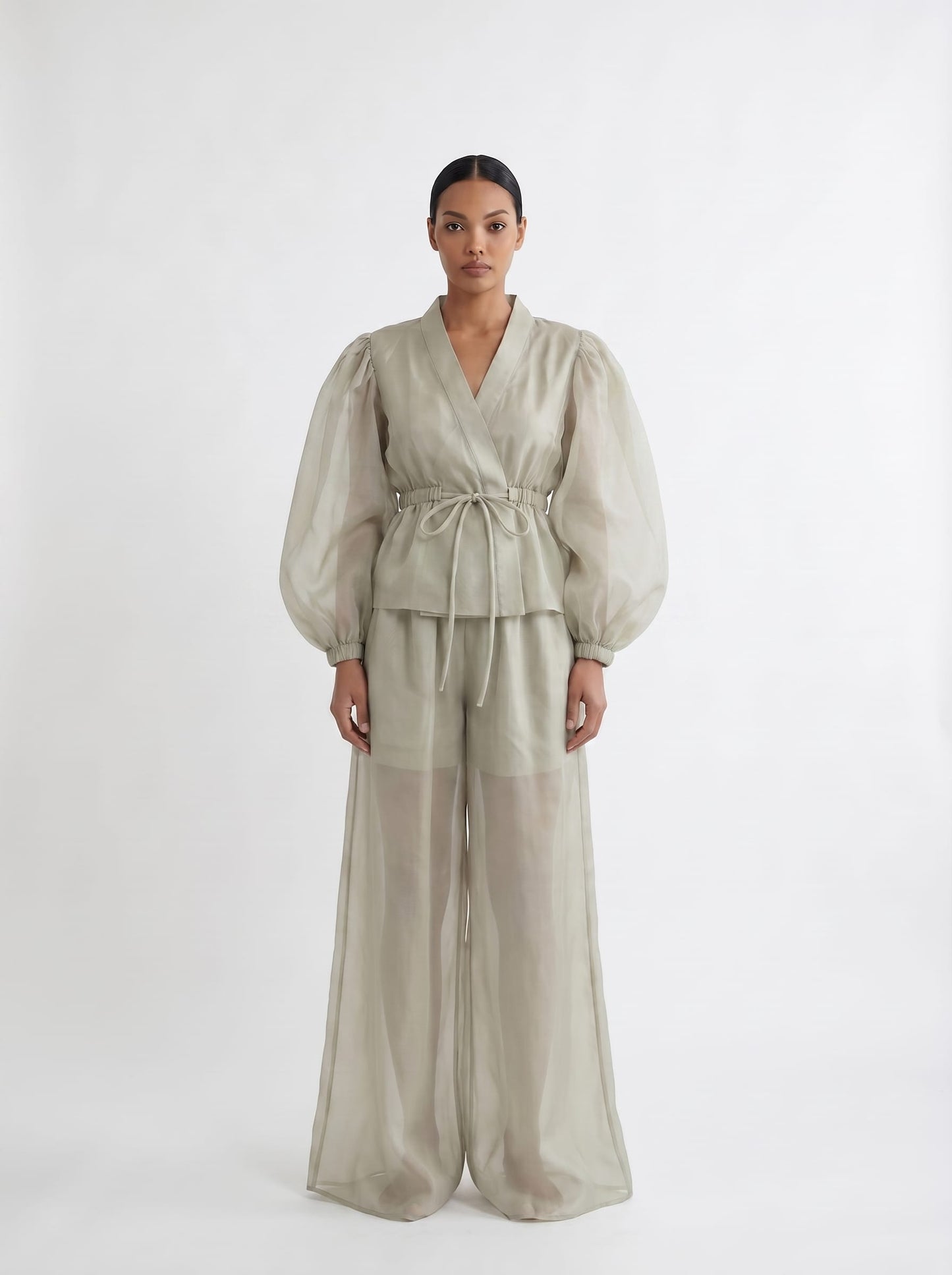 Transparent Wide Leg Silk Organza Trouser