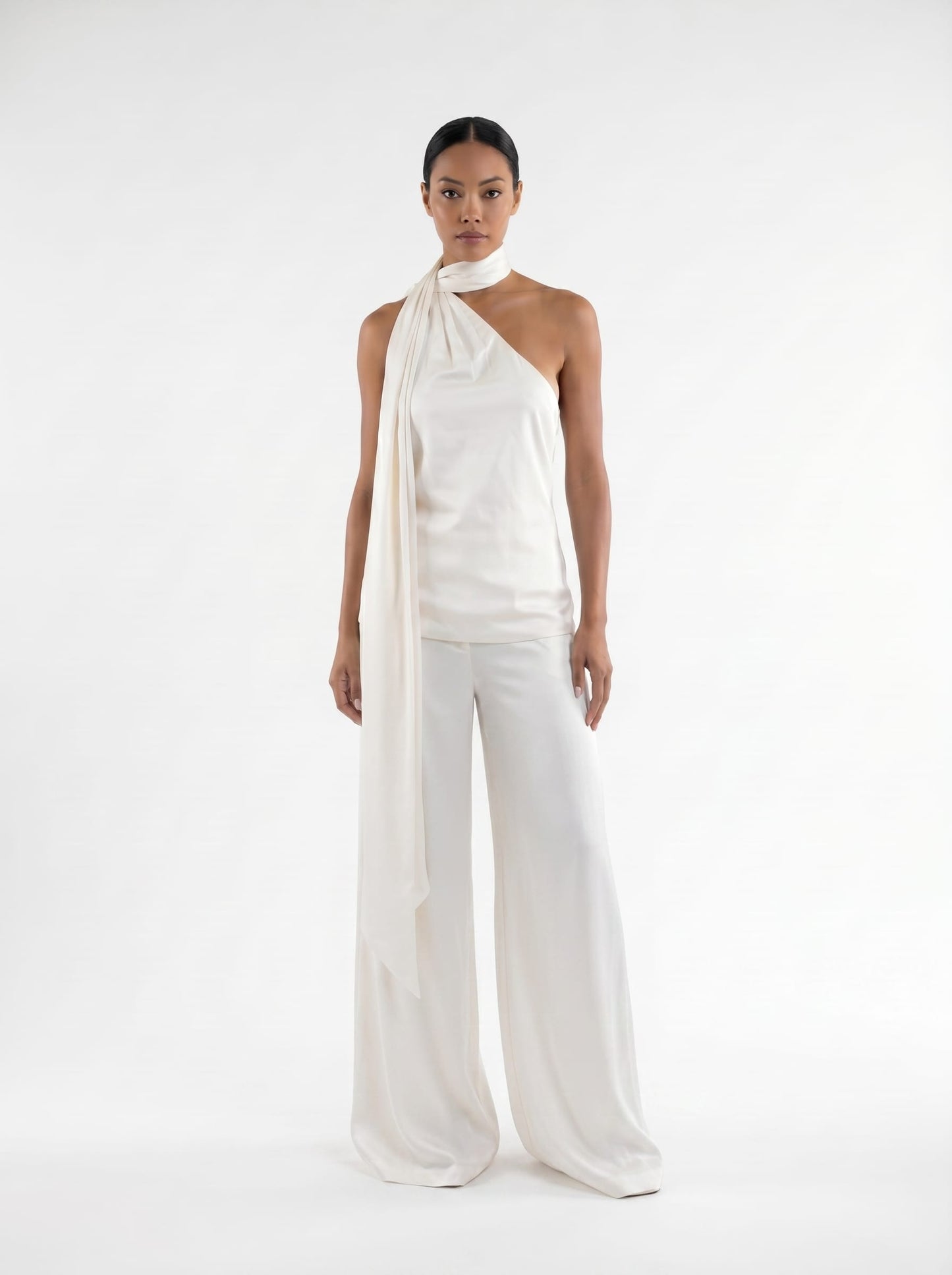 One-Shoulder Silk Scarf Top